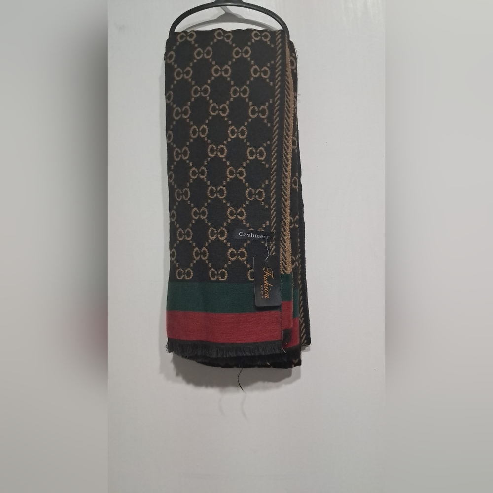 Fashion  Black and Gold Monogram Scarf